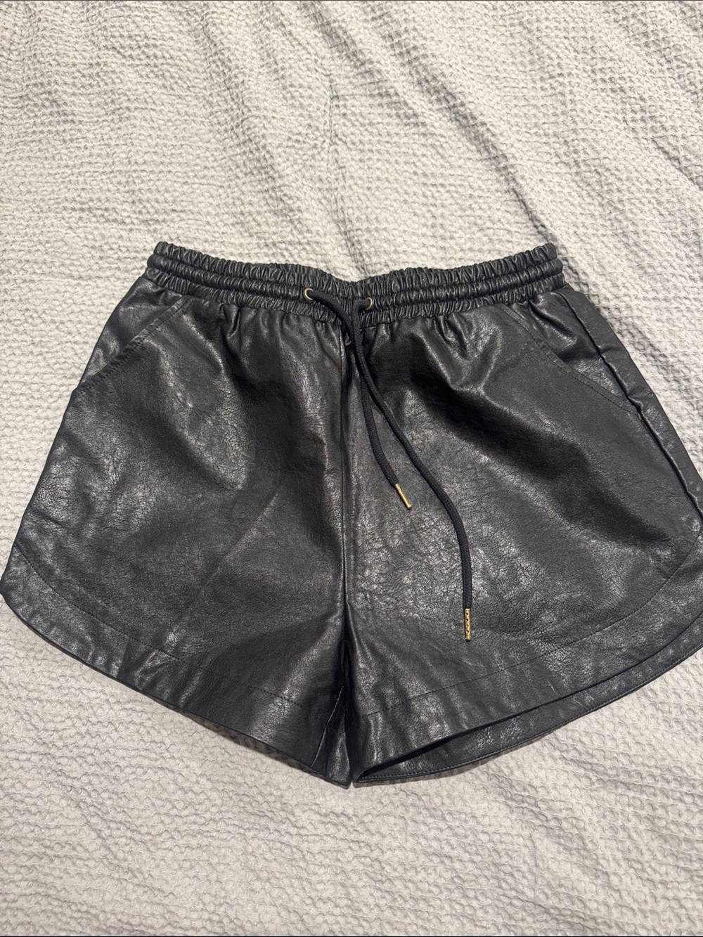 mittoshop Black Faux Leather High-Waist Drawstring Shorts